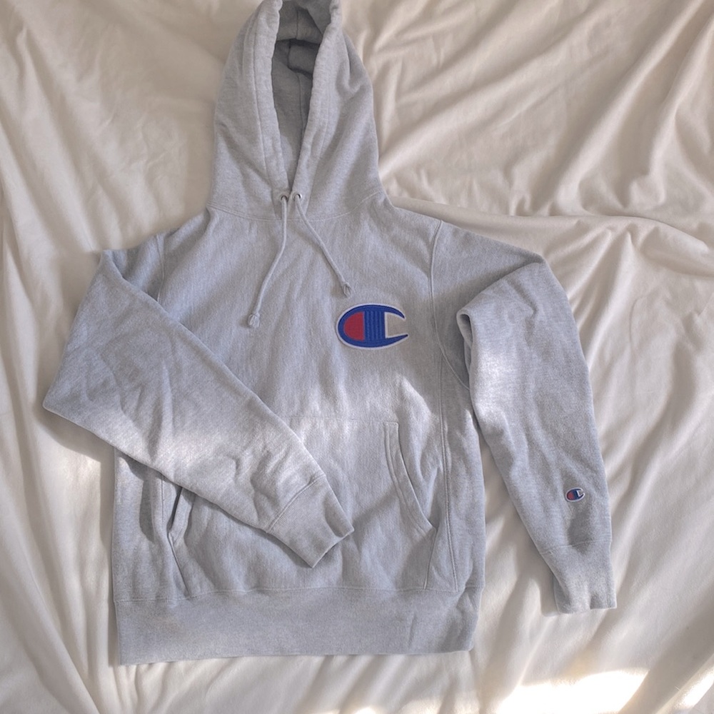 reverse weave big C logo gray hoodie